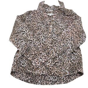 Chico's size 1 Small Women's Long Sleeve Button Down No IRON Blouse Leopard